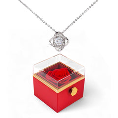 Love Knot Necklace with Luxurious gift box and preserved red rose