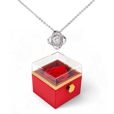 Love Knot Necklace with Luxurious gift box and preserved red rose