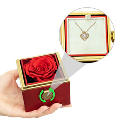 Love Knot Necklace with Luxurious gift box and preserved red rose