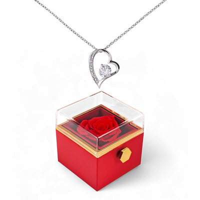 Forever Love Necklace with Luxurious gift box and preserved red rose