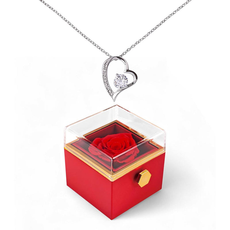 Forever Love Necklace with Luxurious gift box and preserved red rose