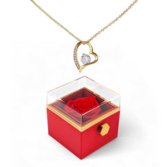 Forever Love Necklace with Luxurious gift box and preserved red rose