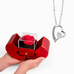 Forever Love Necklace and Red Heart Rose Box gift set